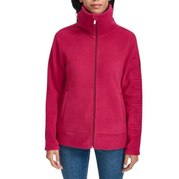 NEW Calvin Klein Polar Fleece Zip Up Jacket | Magenta - Picture 2 of 6
